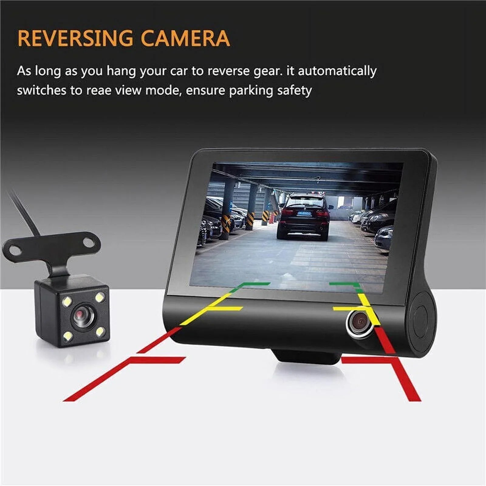 and Lens Detection Front/Rear/Built-In Dual Camera Driving Cam 4" Motion Dash DVR HD G-Sensor, 1080P Car Monitoring TASHHAR Video Parking Recorder