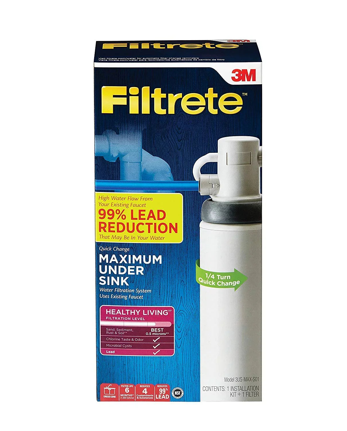 '+ System, 3US-MAX-S01 Water More Maximum Filtration Filtrete to Much Under Reduces Easy Install, Sink 99% Lead
