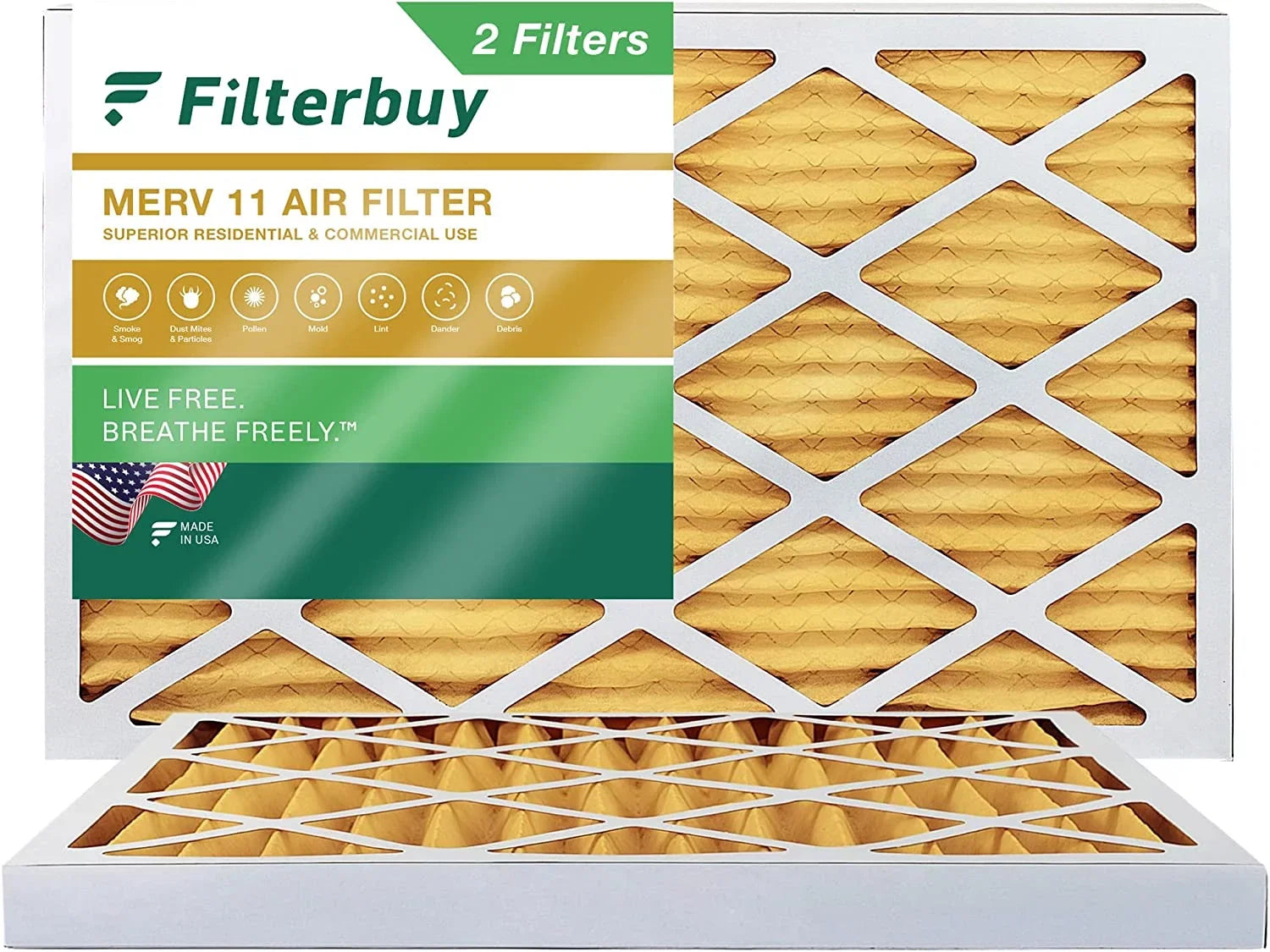 Filterbuy (2-Pack) HVAC AC Filters Furnace Pleated MERV 15x30x2 Air 11