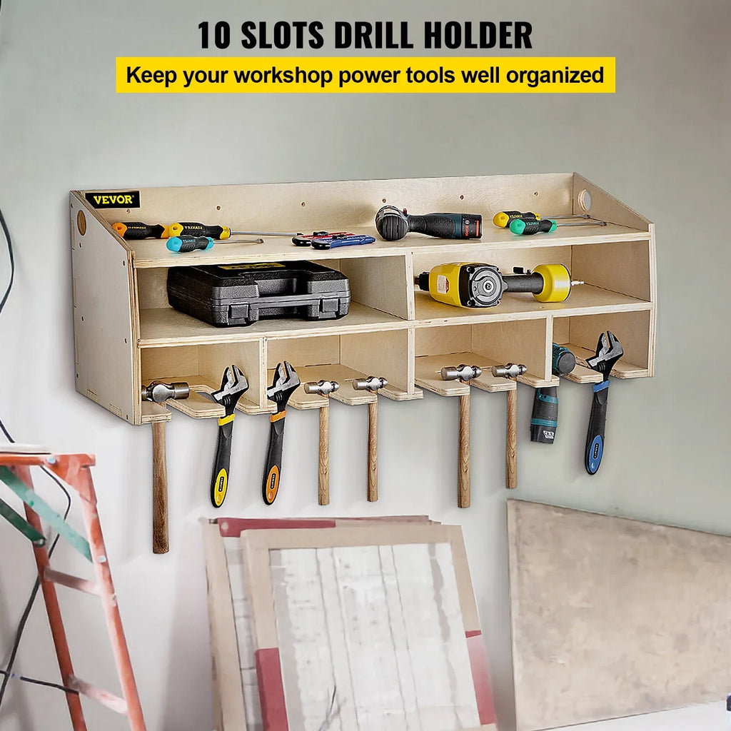 Wall 10 Mounted Wall Tool BENTISM Drill Organizer Holder Power Tool Slots 2-shelf