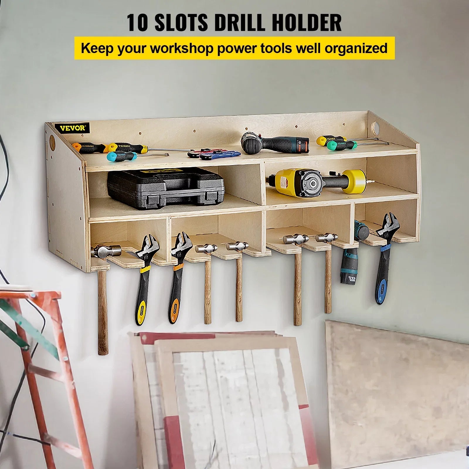 Wall 10 Mounted Wall Tool BENTISM Drill Organizer Holder Power Tool Slots 2-shelf