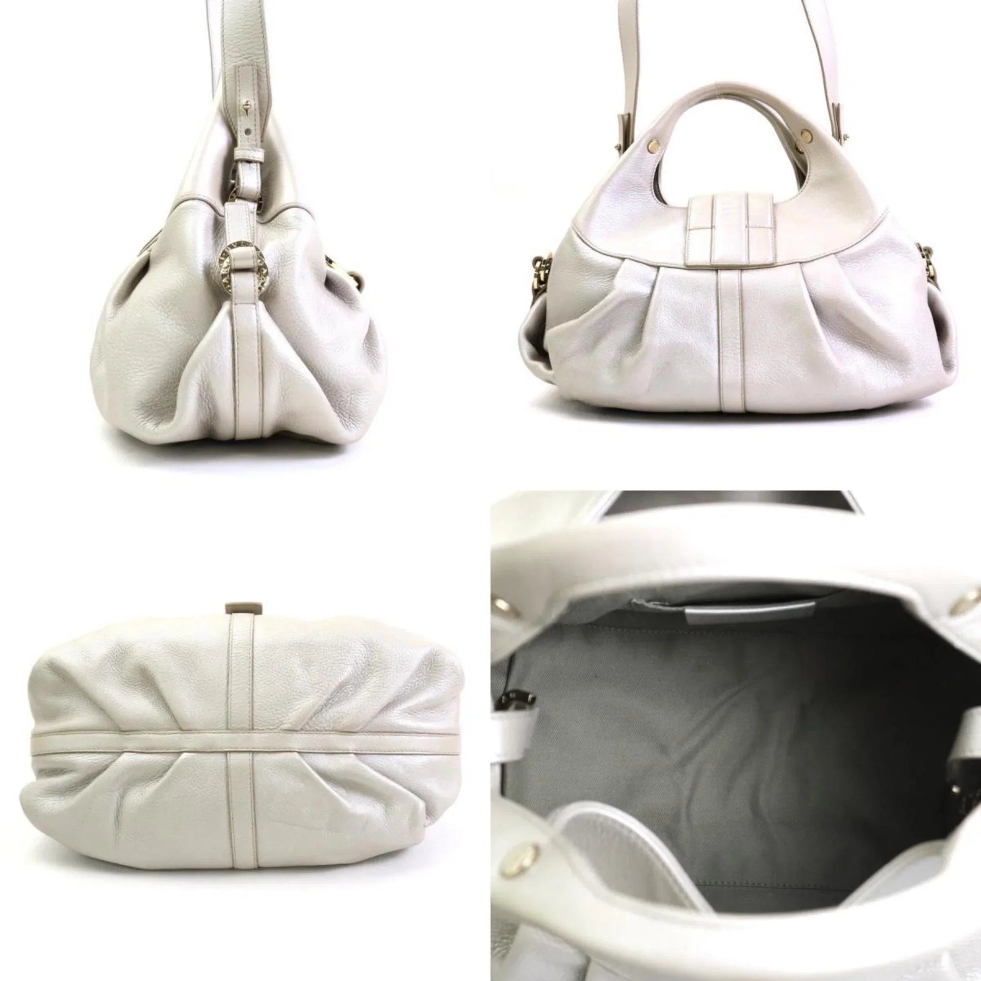 bag Chandra pearl shoulder Pre-Owned BVLGARI Bvlgari (Good) gray handbag leather ladies gold