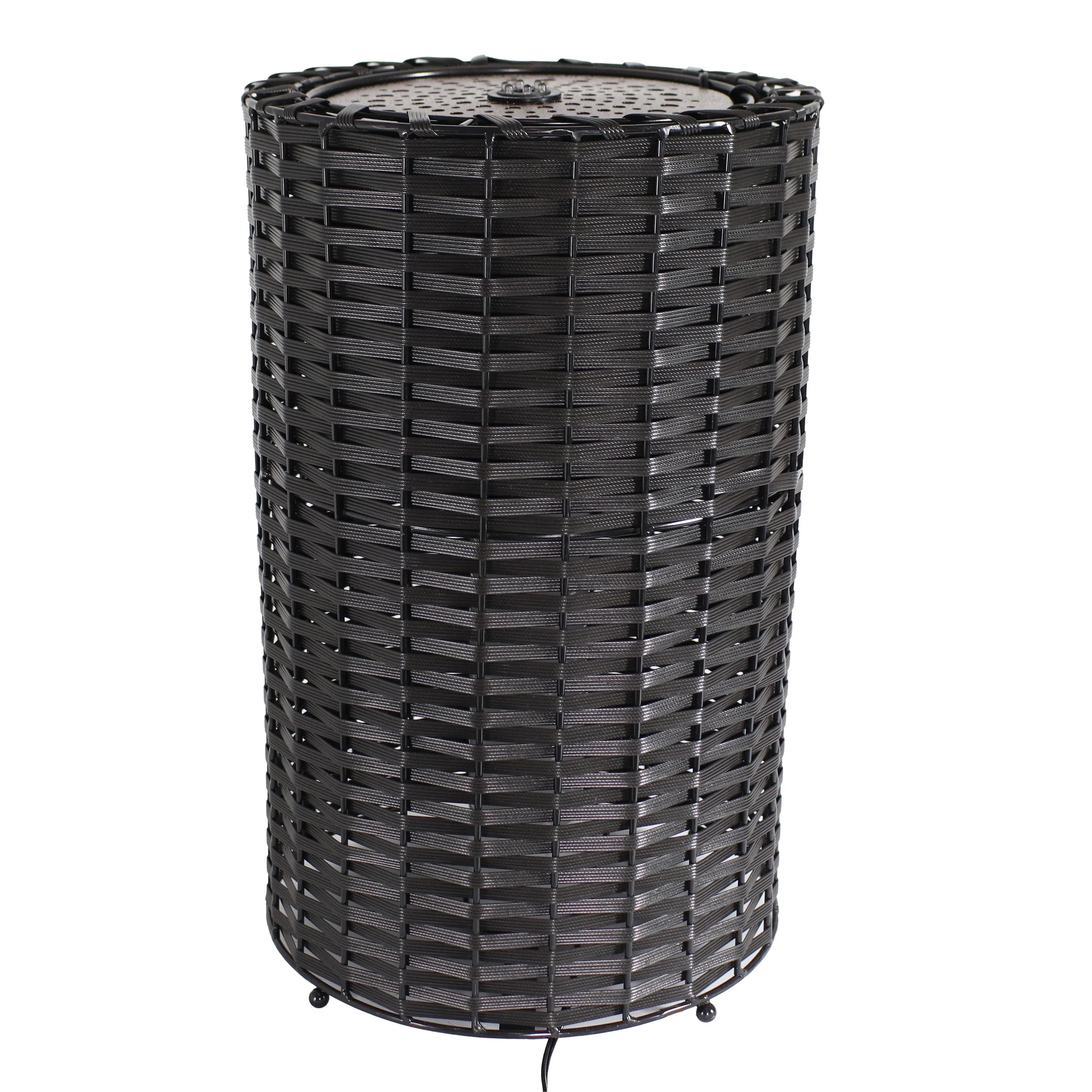 Fountain 20.5" LED Lights Cylinder - with Wicker Sunnydaze Plastic