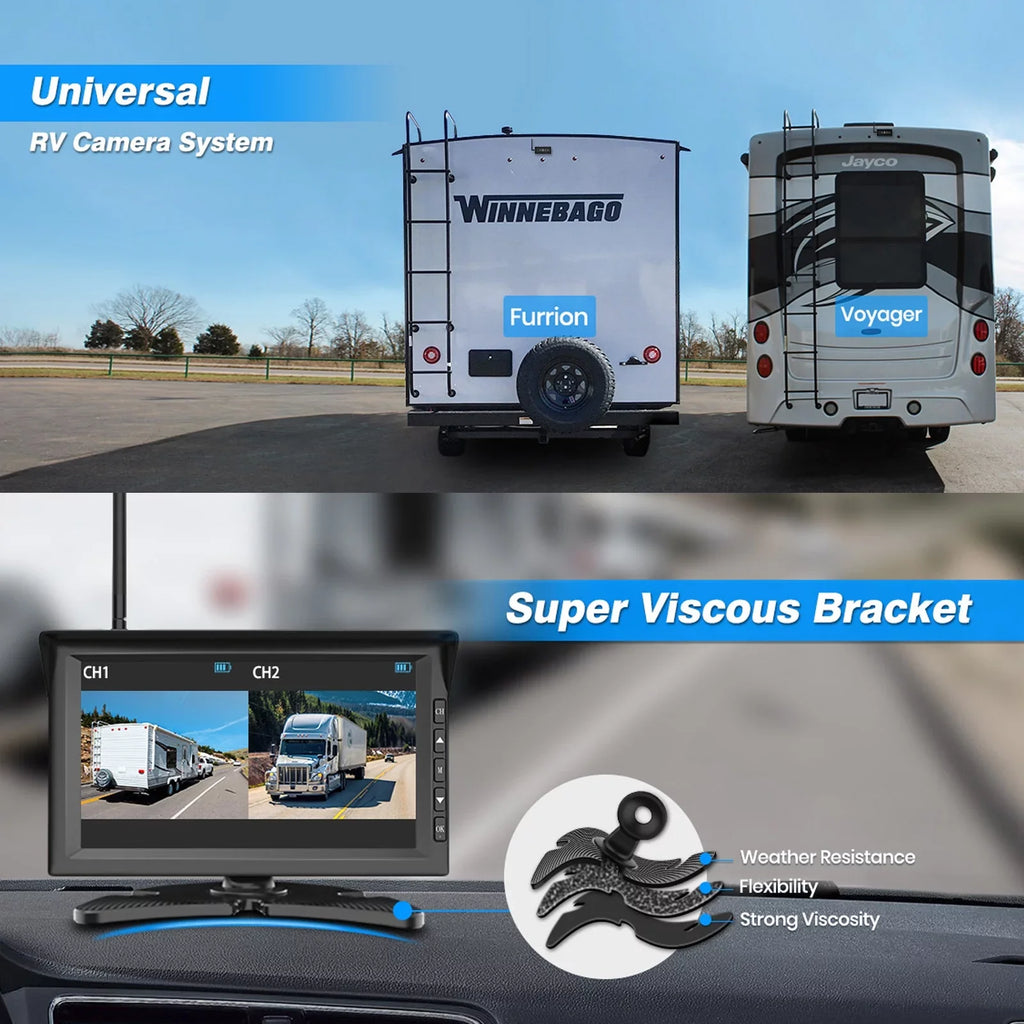 Reverse Trailer Cameras RV Camera IR Night Wireless Auto-Vox Camera Van Solar4 Support Backup Truck Vision HD 7" 2 Monitor Solar for Kit