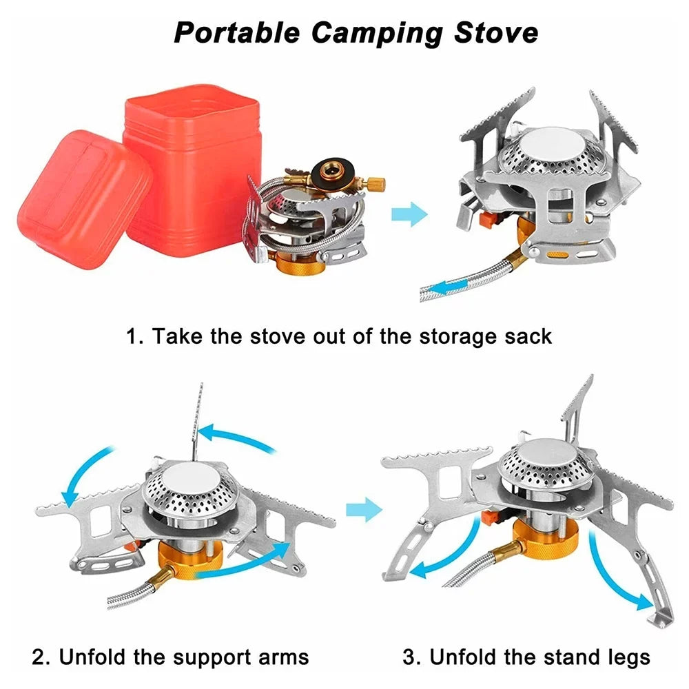 Camping Mini Pocket Stove, Silver Camping Gas Stove Split Stove, Folding Gas Stove