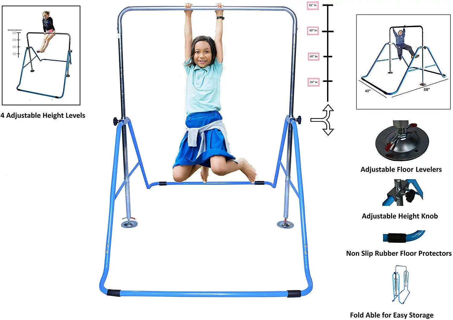 Gymnastics Kids Bar Climbing Training Gymnastic with Mat Height Fitness Blue Horizontal Monkey Kip Kip Expandable Bar Bars Tower Adjustable Folding for Bar