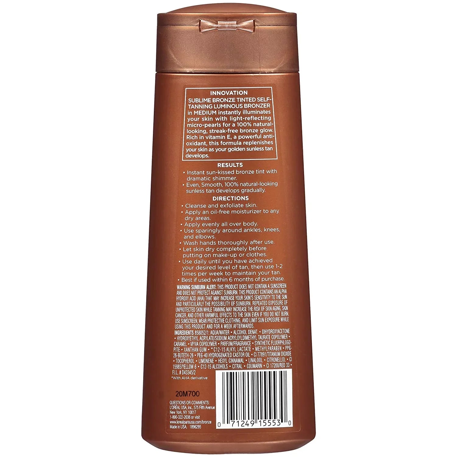 Medium L'Oreal Self-Tanning Bronze, Bronzer, Tinted Sublime 6.7 oz Luminous