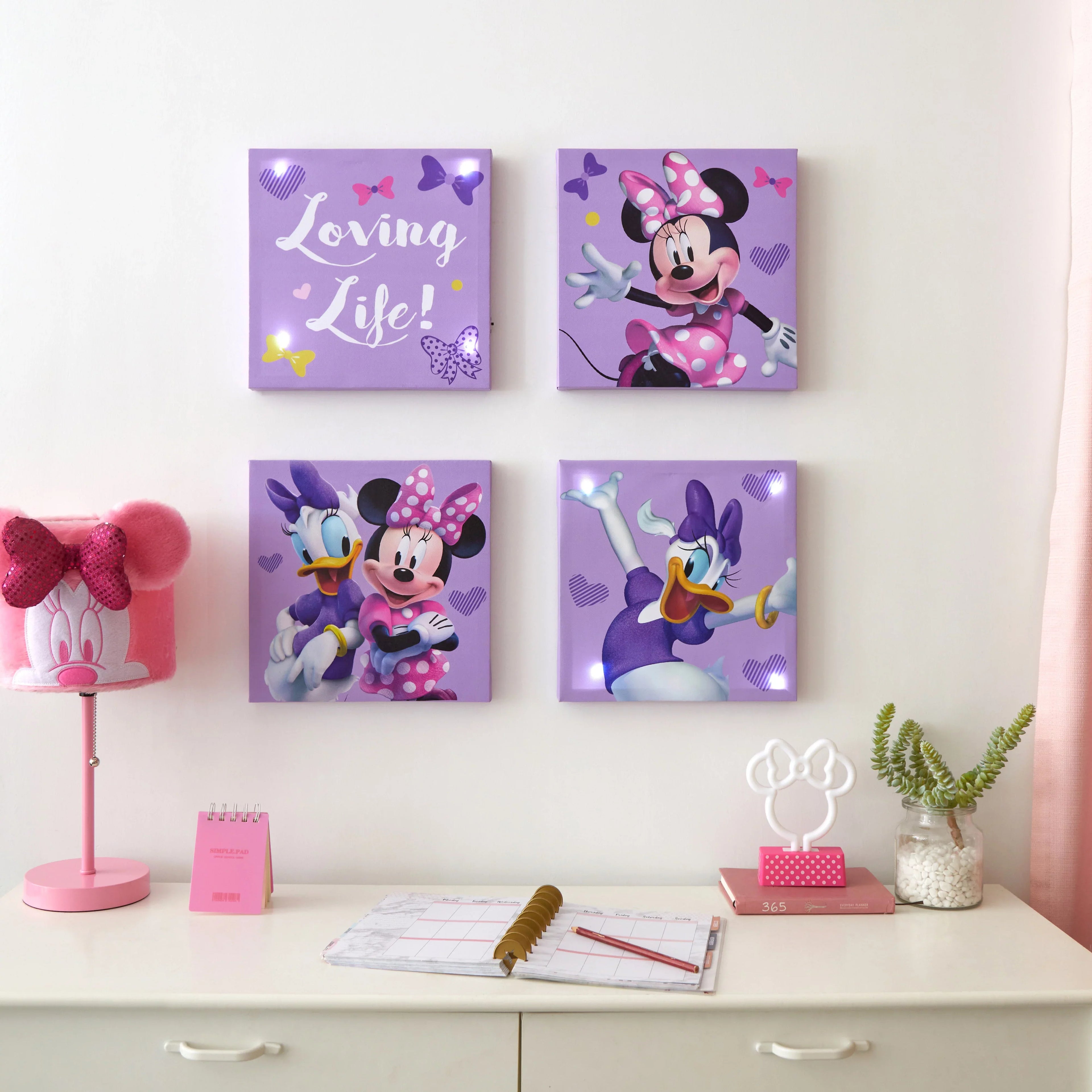Children's Minnie Mouse Pink 4 Pack Wall Canvas Art Disney