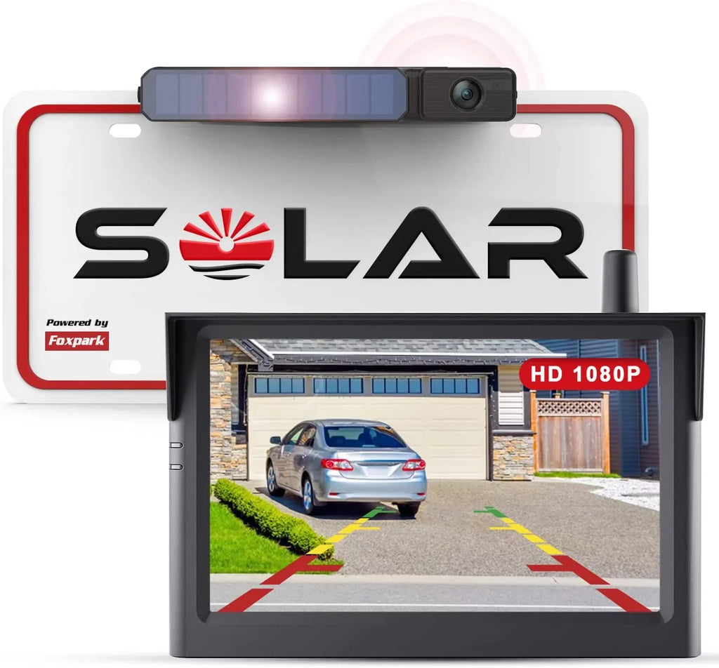 Reverse View License RV with Monitor Rear Installation,Solar Camera for Easy for Channels Camera Backup Battery System Car, Plate 2 Parking Wireless Camera Solar Wireless Trailer
