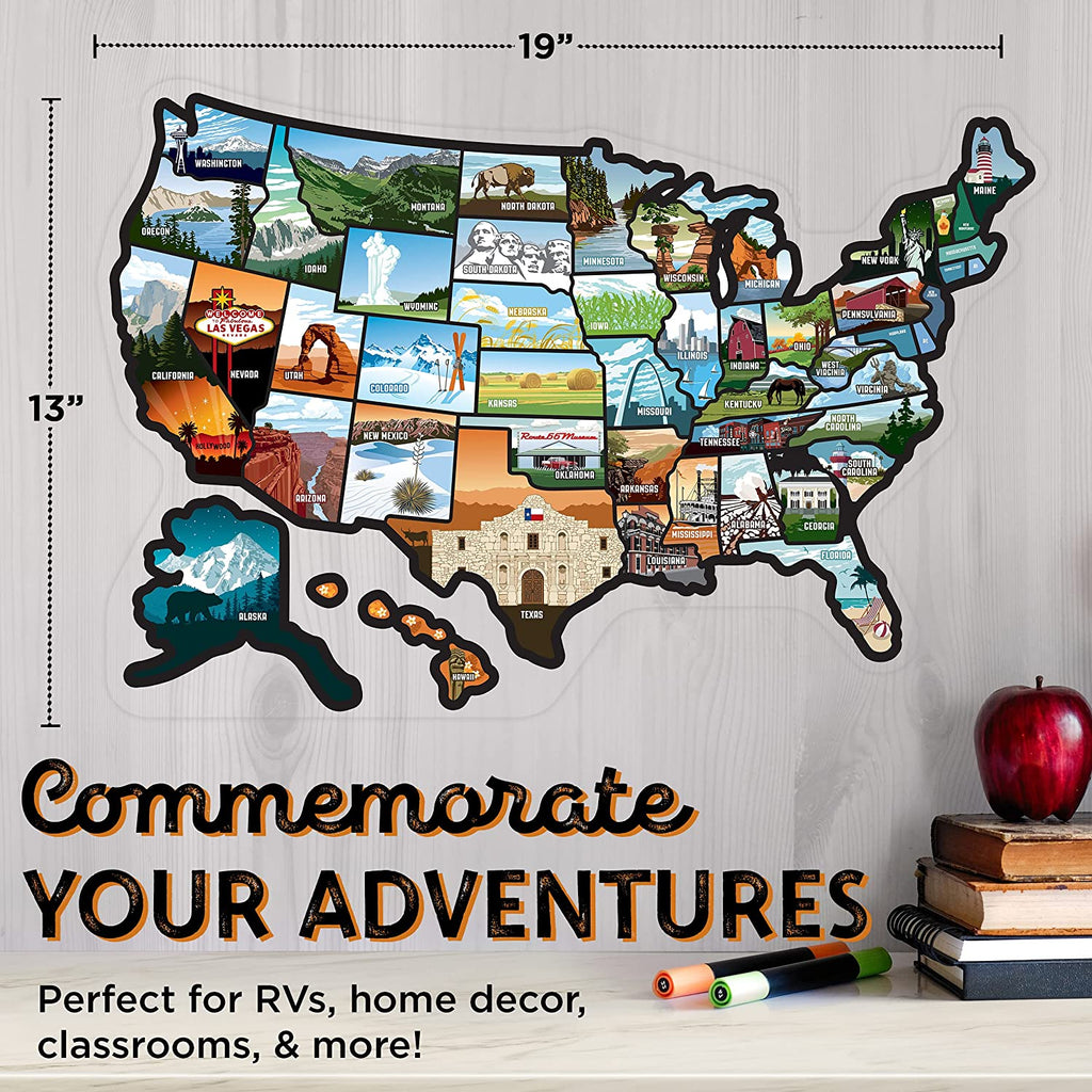 Sticker See Map, Travel Many State Places 50 RV Decals, 19x13" Trailer States