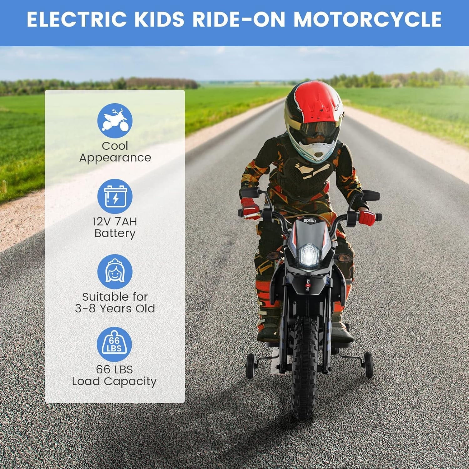 Battery Ride-on with Electric LED 12V Foxhouse1 Motorcycle Blue - Power, Color Kids Headlights