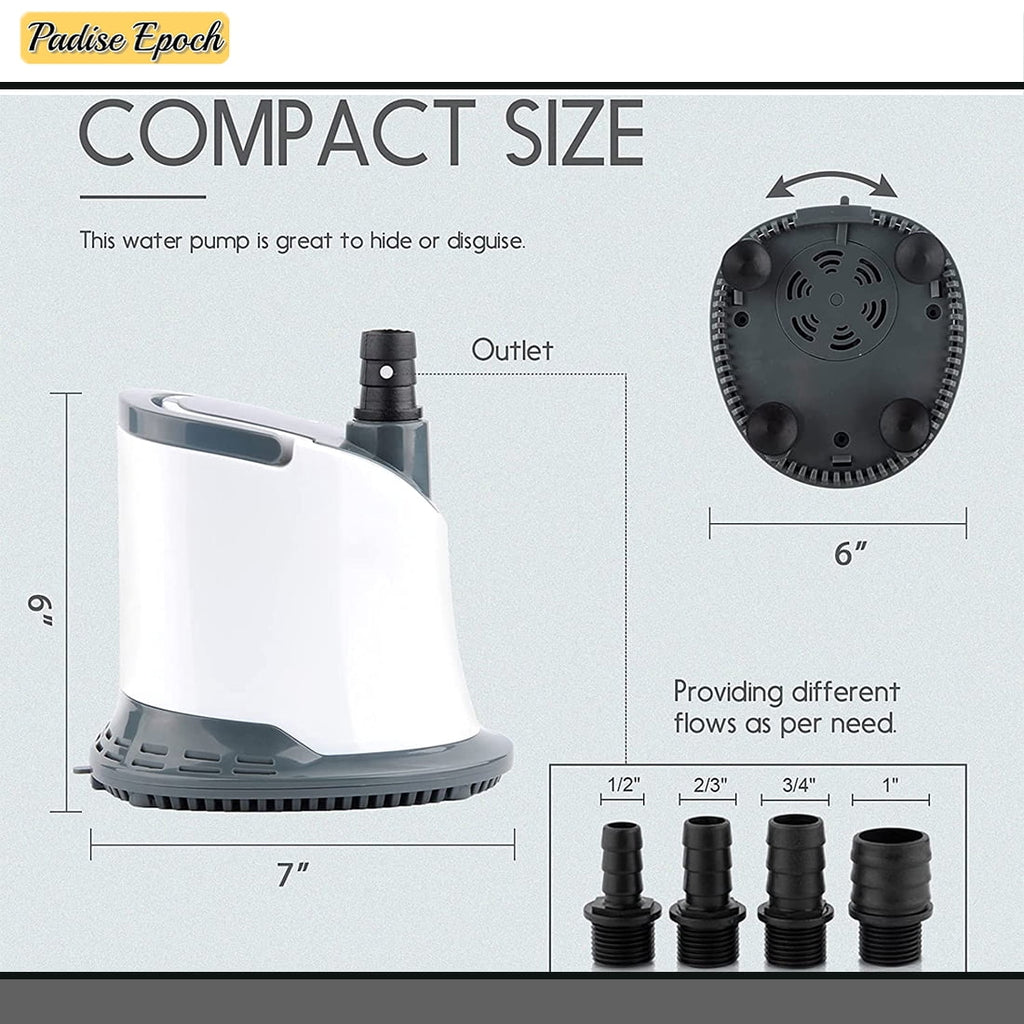 Adjustable Hydroponics Pump: with | | Garden for 6ft 1320GPH Bottom Fish | 110W | Cover Submersible Water Quiet Power Pond Aquarium Fountain 5000L/H Suction Pool Tank Cord | Waterfall