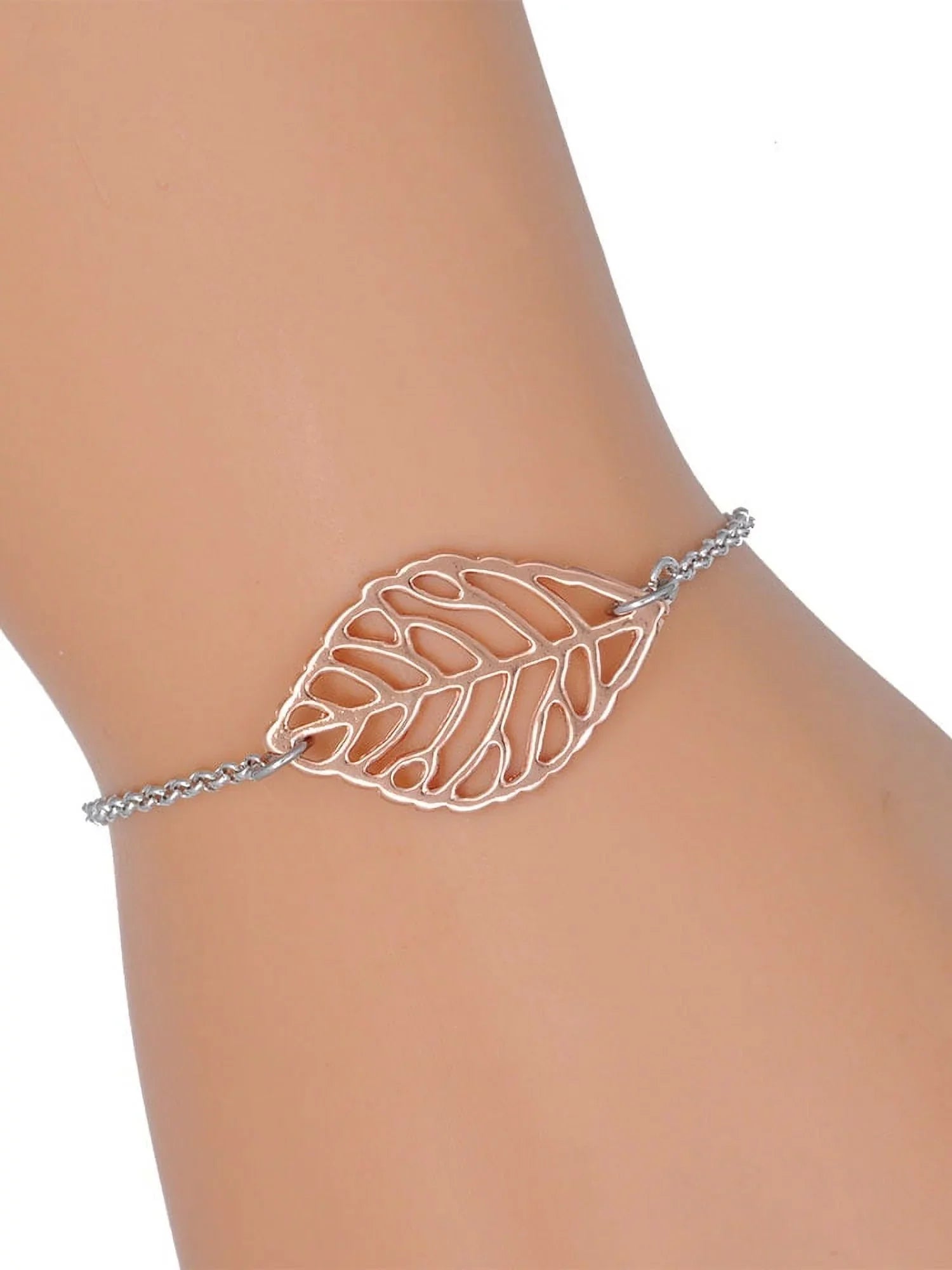 Four Bracelet, Leaf Jewelry Antiqued Rose Leaf 6.25+1.75" Clover Delicate - Silvertone Delight Goldtone