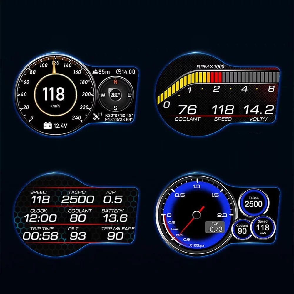& Oil Speedometer, Display for Temperature Monitoring: Moobody Speed Car Water Head-Up RPM, Clock,