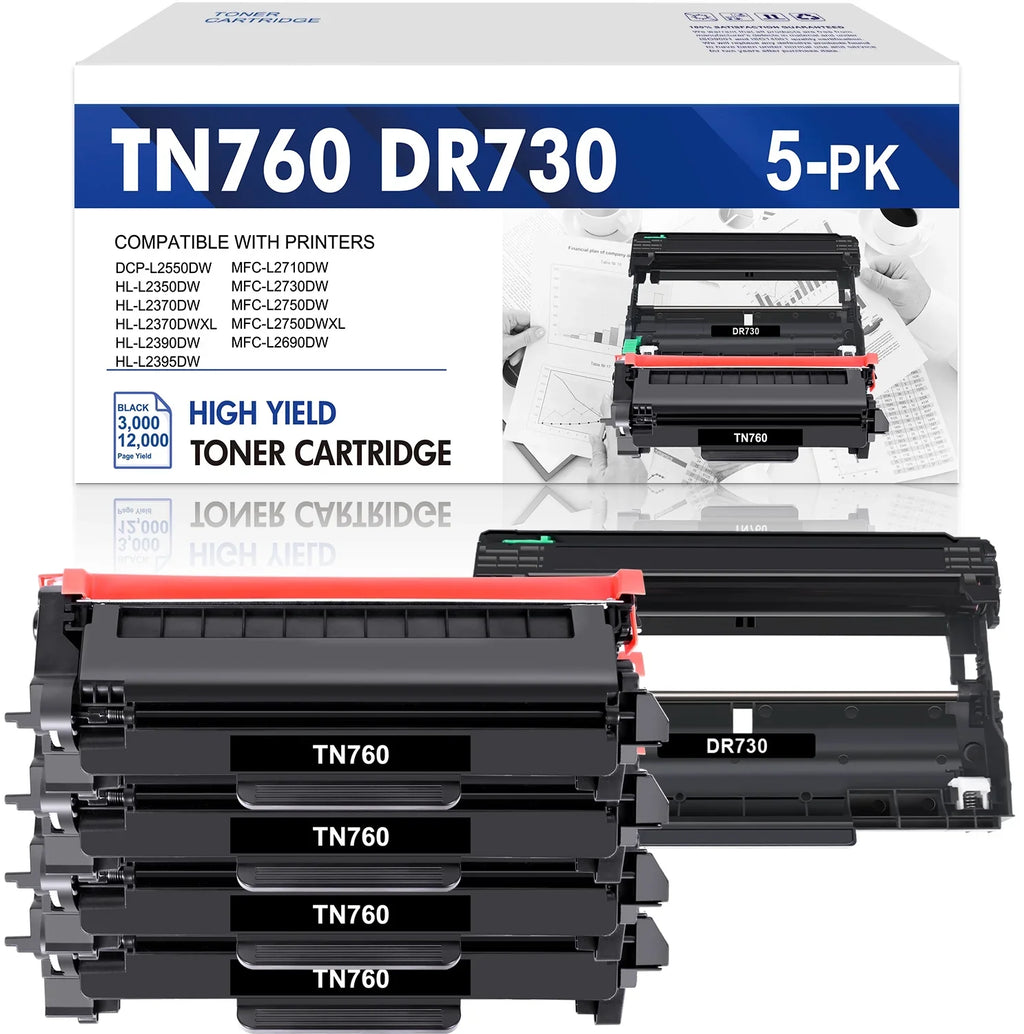 ) Compatible and Drum Drum High Unit Brother MFC-L2690DW Toner for TN760 DR730 Toner, Unit DCP-L2550DW MFC-L2710DW Printer HL-L2350DW (4x Set 1x DR730 Cartridge Yield TN760