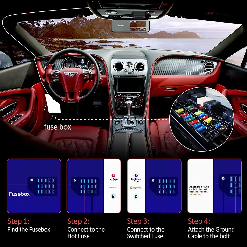 12V-24V 5V/2.4A Kit for Hardwire ro Dashcam Kit Cam USB to Wire Hard w/Fuse 11.5ft Dash Kit, Converts