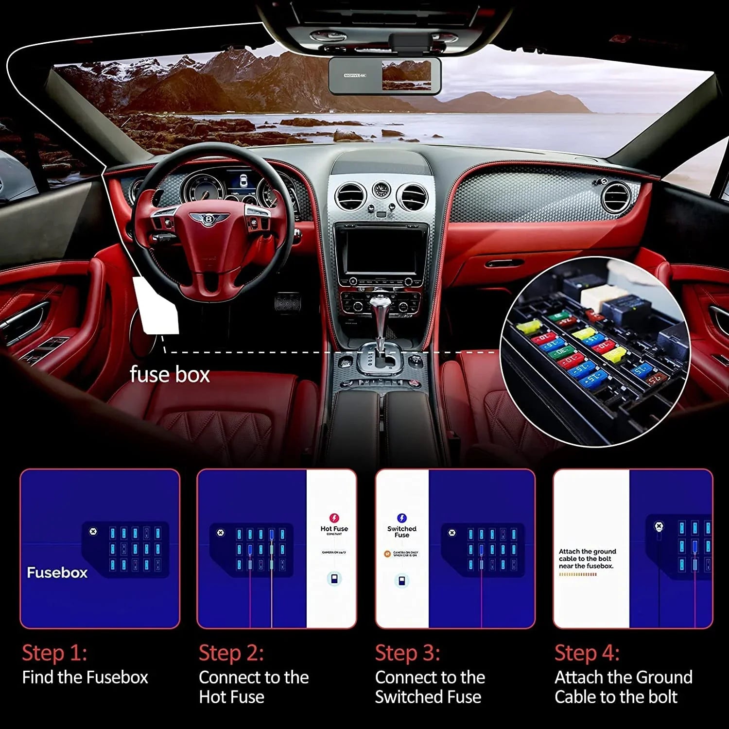 12V-24V 5V/2.4A Kit for Hardwire ro Dashcam Kit Cam USB to Wire Hard w/Fuse 11.5ft Dash Kit, Converts