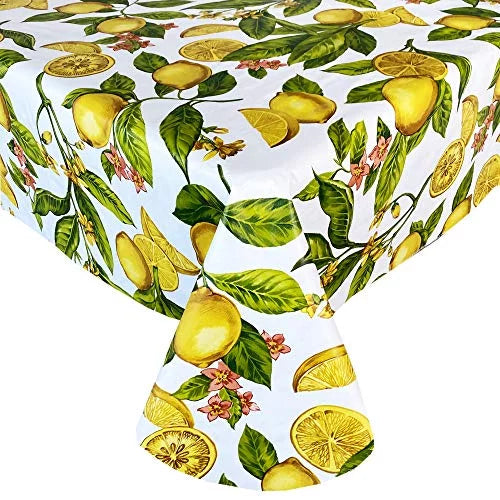 Tablecloth, Lemon Oblong/Rectangle Waterproof Indoor/Outdoor Tablecloth, Barbeque, Vine x Backed Lemons 60 Flannel Kitchen Zesty Patio Picnic, Inch and Inch 102 Dining, Newbridge Vinyl