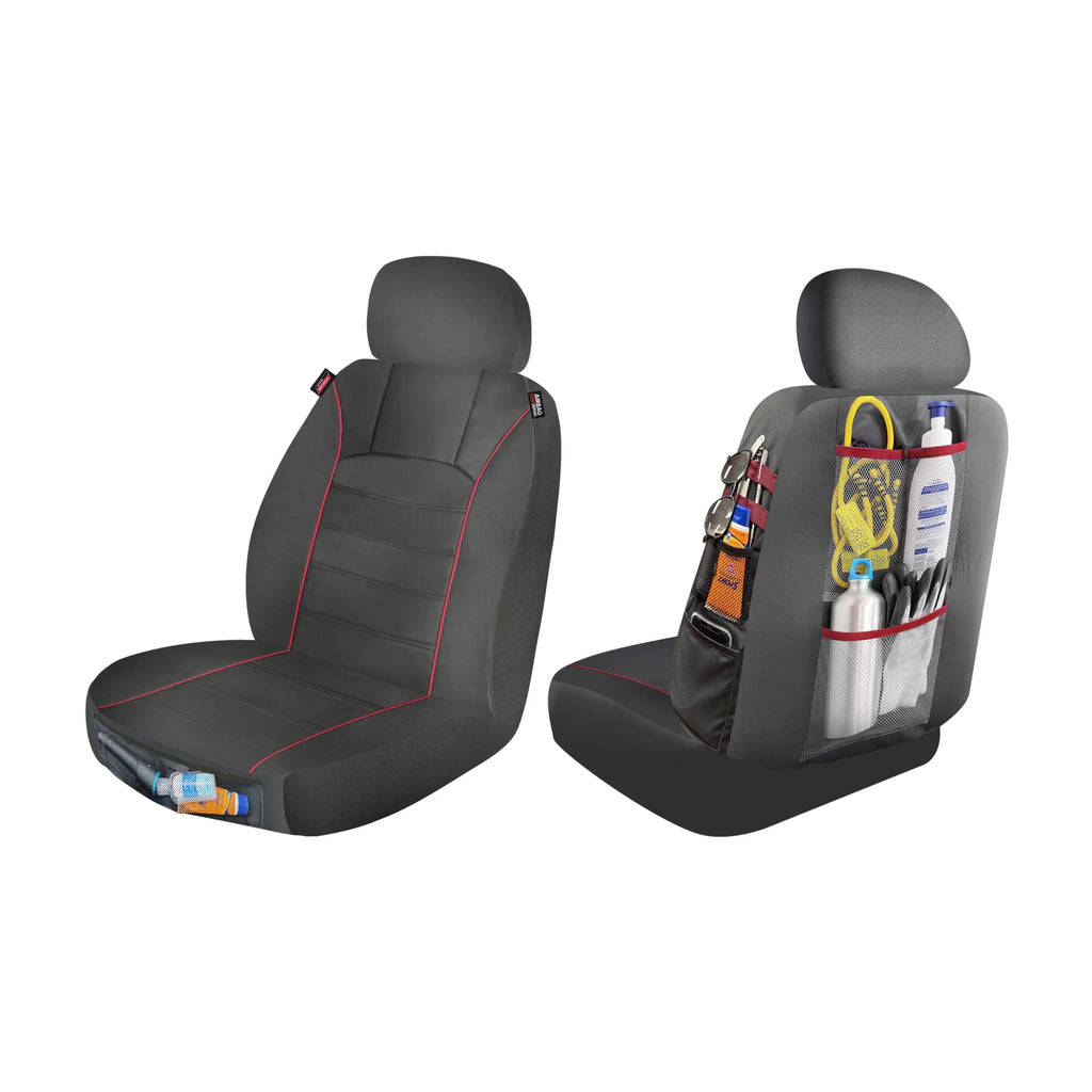 Piece Genuine 2 and Black Universal 43156WDI Storage with - Covers Front Red, Seat Car Dickies
