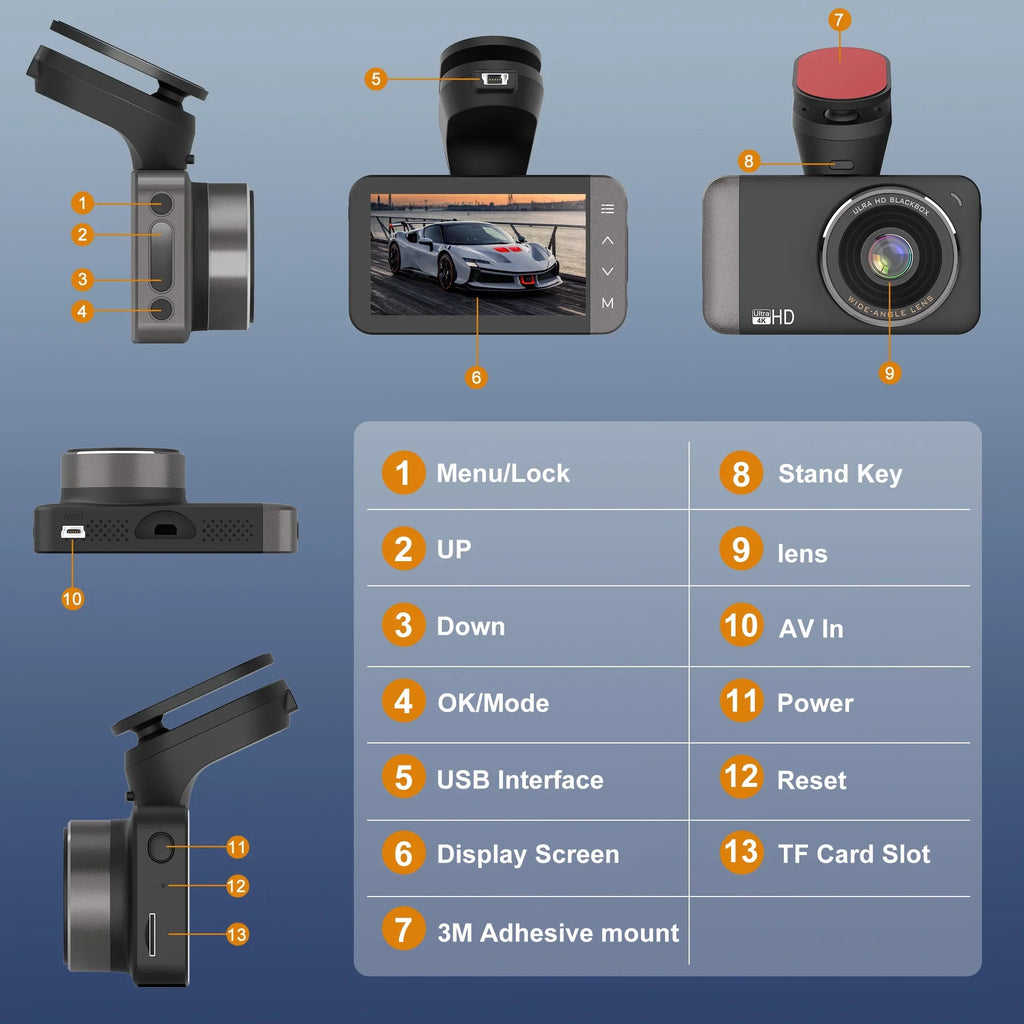 Touchscreen Car Parking with and HD Recording Dash Night with and 3'' Vision, For Full G-Sensor, Dashcam GPS, and 24H WiFi Front Mode IPS Rear and Loop GCZ 4K Cam