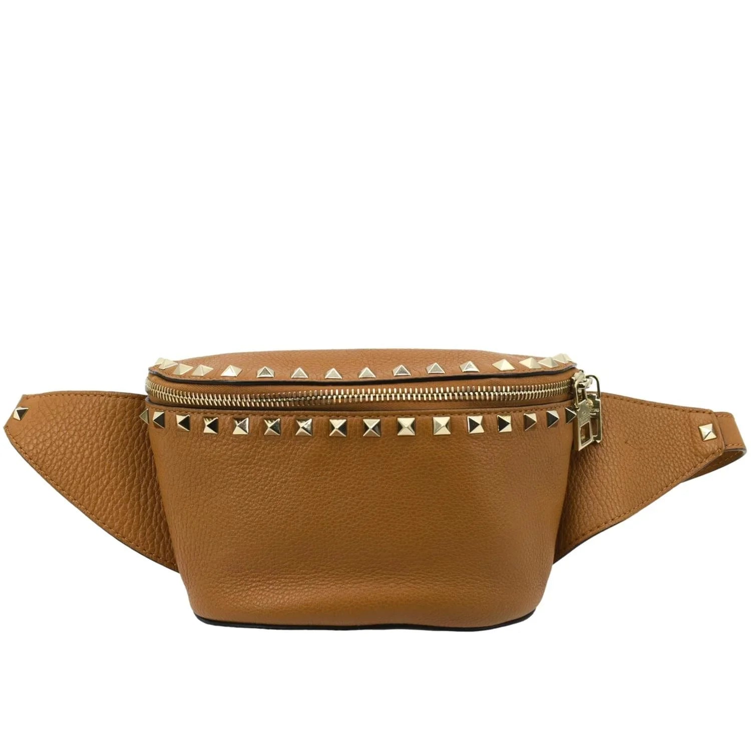 Bag VALENTINO Leather Pre-Loved Spike Belt Camel