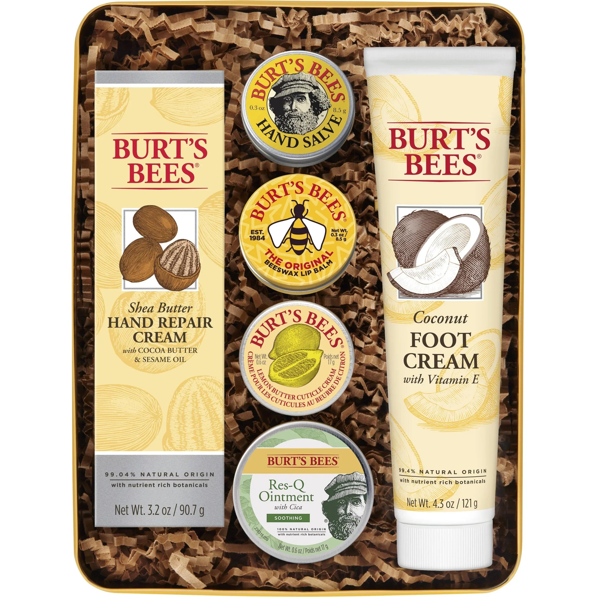 Lip in Res-Q Hand Cream, Giftable Balm, Set, Cream Gift Hand Tin and Products Ointment, Burt's 6 Classics Foot Salve, Repair Cuticle Bees Cream
