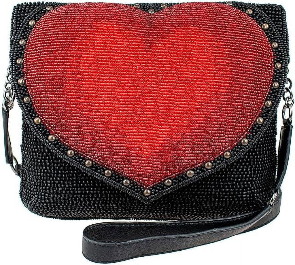 Black Frances Heart Clutch Beaded Crossbody Mary Big Handbag,