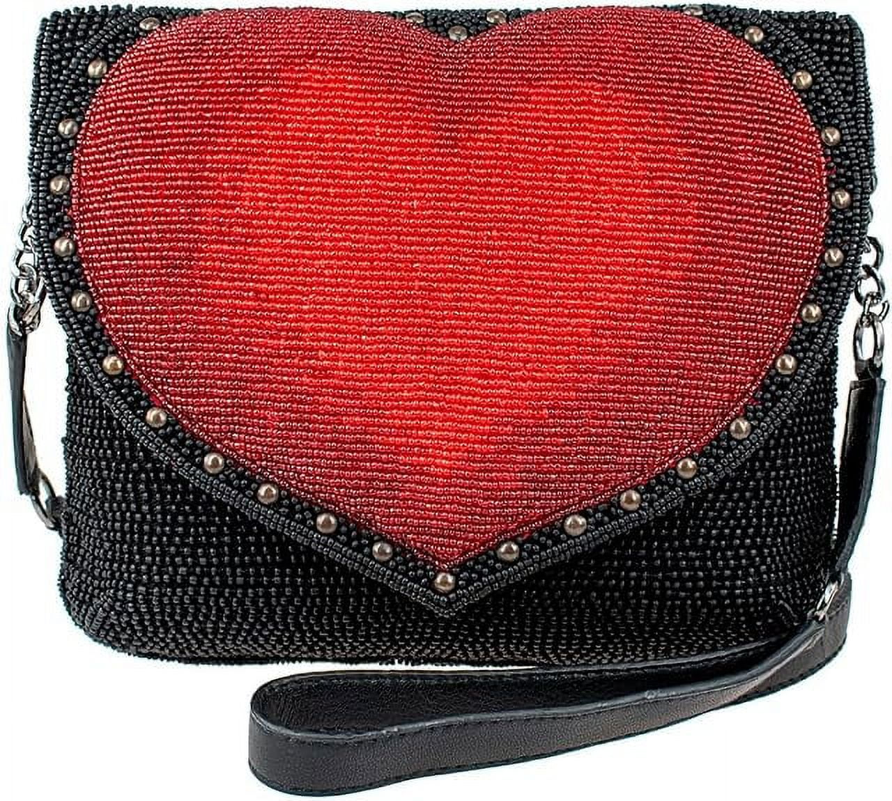 Black Frances Heart Clutch Beaded Crossbody Mary Big Handbag,
