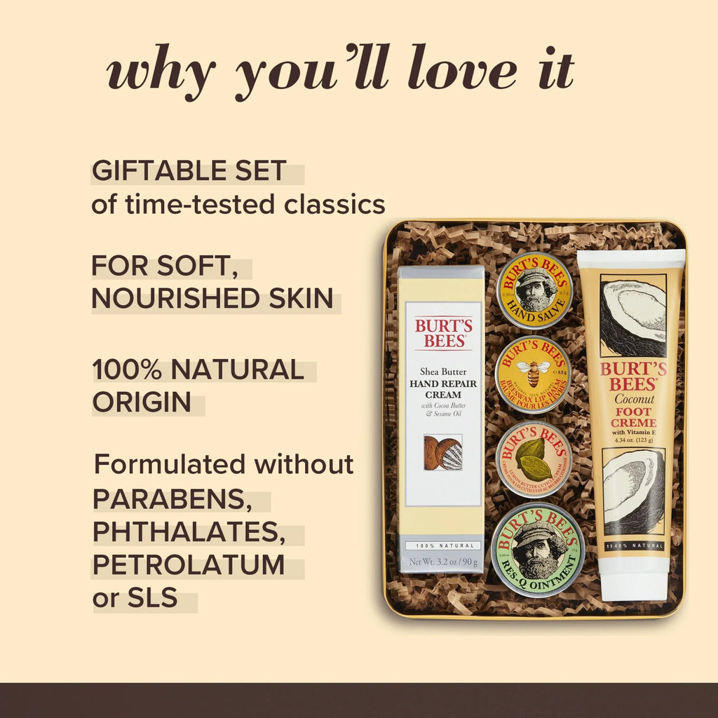 Lip in Res-Q Hand Cream, Giftable Balm, Set, Cream Gift Hand Tin and Products Ointment, Burt's 6 Classics Foot Salve, Repair Cuticle Bees Cream