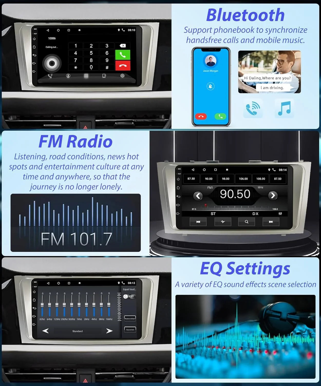 Navigation + Auto USB Stereo GPS Screen Car 2006-2011, Inch THONZER for Radio 2G+32G Toyota Backup Android Carplay Touch Radio Android 9 Bluetooth Camry Car WiFi FM Camry Camera SWC