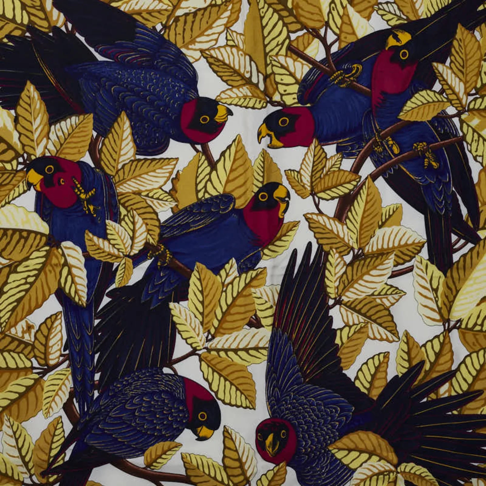 Pre-Owned Scarf Parrot (Good) Carre90 HERMES Perroquets Silk Bird Hermes Les Gold Ladies Navy detail Muffler