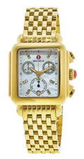 Diamond Women's of Michele Steel Tone Gold Mother Stainless Deco MWW06A000780 Pearl Watch Dial