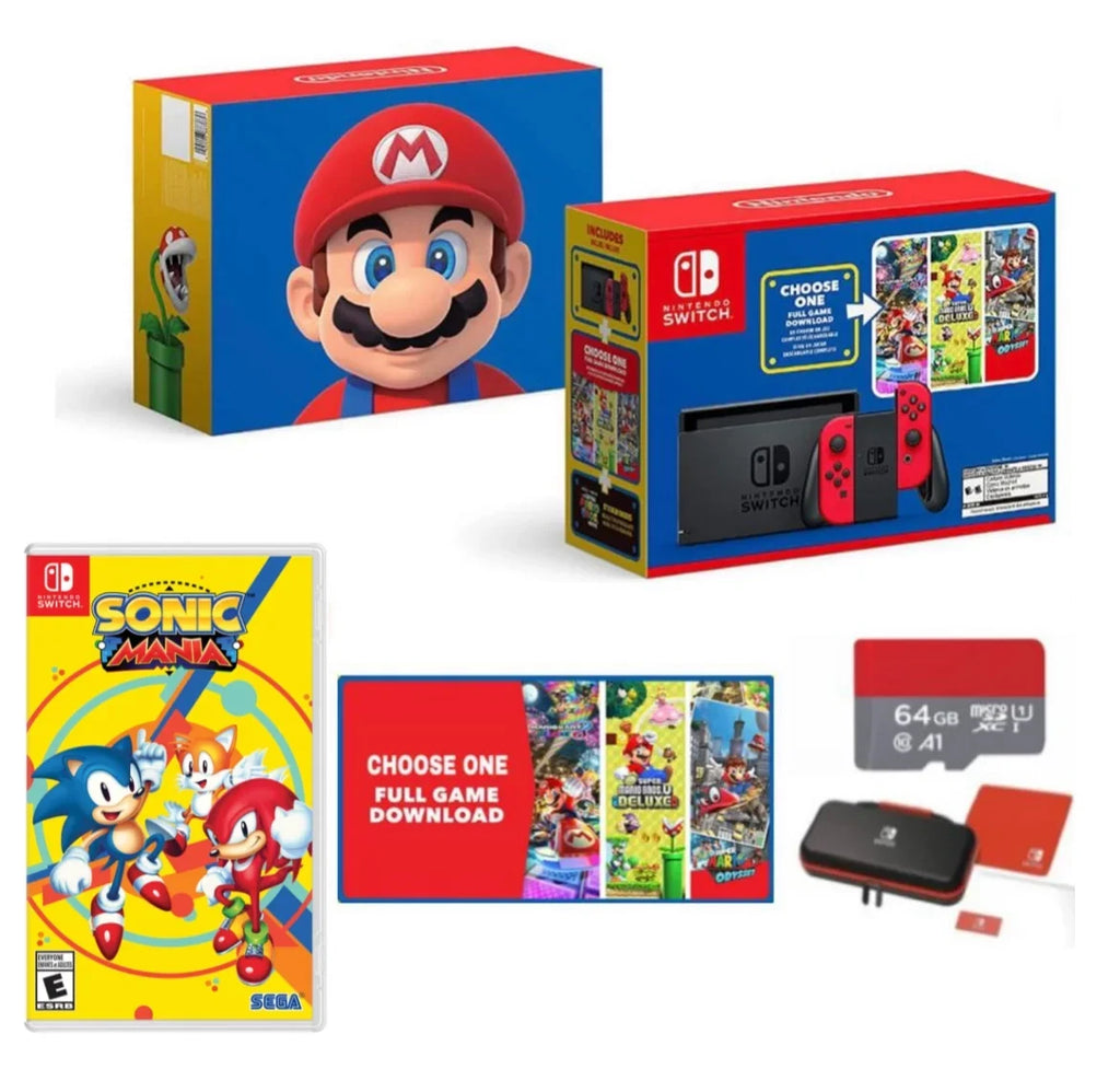 MicroSD 64GB Mario Games Nintendo - Switch Mario + Joy-Con + of Download Sonic Memory - Carrying Mania + Three Case Edition 40th Switch Choose card One Red