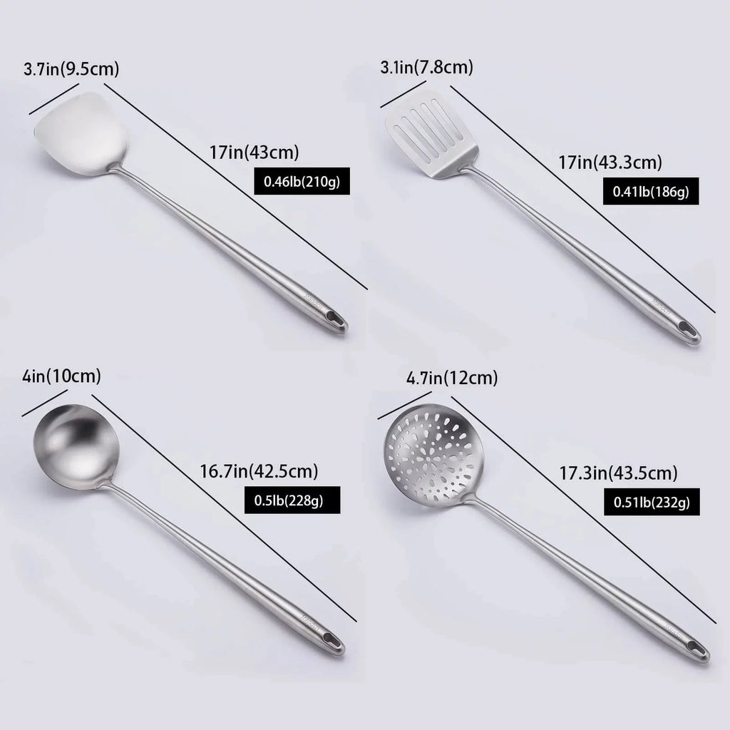 Stiwee Steel All 304 17Inch Cooker 4Pieces Ladle Wok Cooking Kitchen Newest Set Tools Stainless Slotted Equipment Handle Long Utensils Spatula Spatula Metal Spoon Extra 2024 Skimmer And Sale Cooking