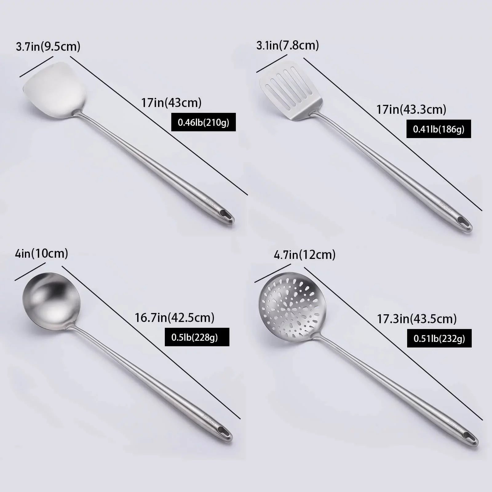 Stiwee Steel All 304 17Inch Cooker 4Pieces Ladle Wok Cooking Kitchen Newest Set Tools Stainless Slotted Equipment Handle Long Utensils Spatula Spatula Metal Spoon Extra 2024 Skimmer And Sale Cooking
