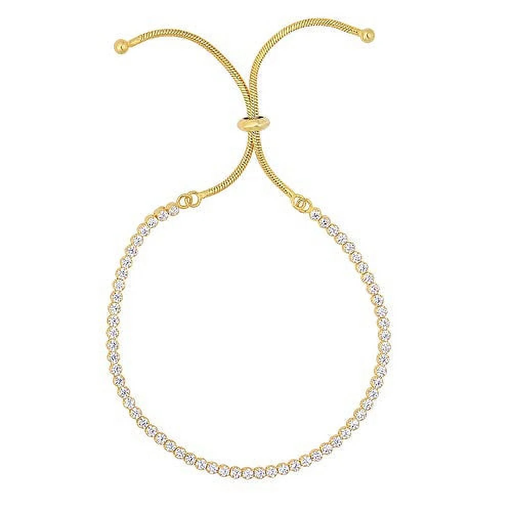 Tennis Chain, Snake String Shiny Draw Finish 9.25 Yellow Bracelet Inches, - JewelStop On Adjustable Silver 4.2gr.