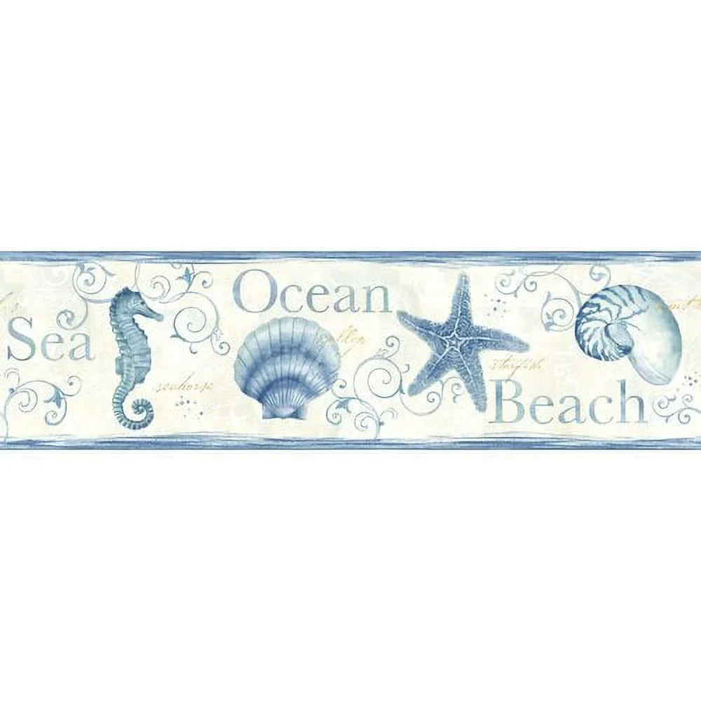 Island Teal Woven Seashells 15-ft, sq. Border Blend Prepasted ft. Wallpaper, Non 6-in Chesapeake 7.5 by Teal