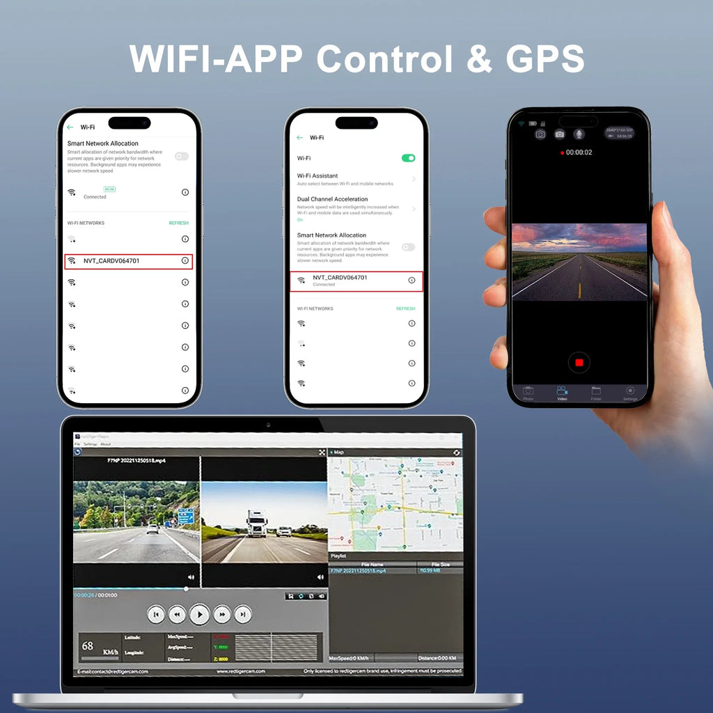 Touchscreen Car Parking with and HD Recording Dash Night with and 3'' Vision, For Full G-Sensor, Dashcam GPS, and 24H WiFi Front Mode IPS Rear and Loop GCZ 4K Cam