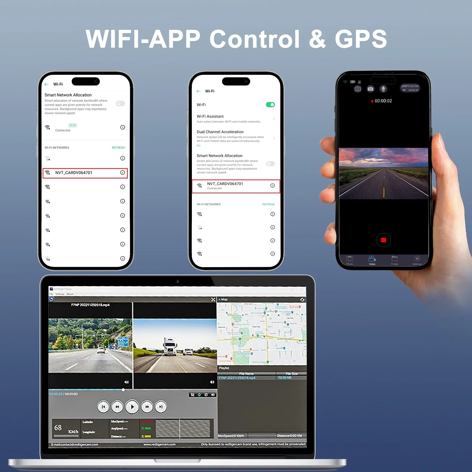 Touchscreen Car Parking with and HD Recording Dash Night with and 3'' Vision, For Full G-Sensor, Dashcam GPS, and 24H WiFi Front Mode IPS Rear and Loop GCZ 4K Cam