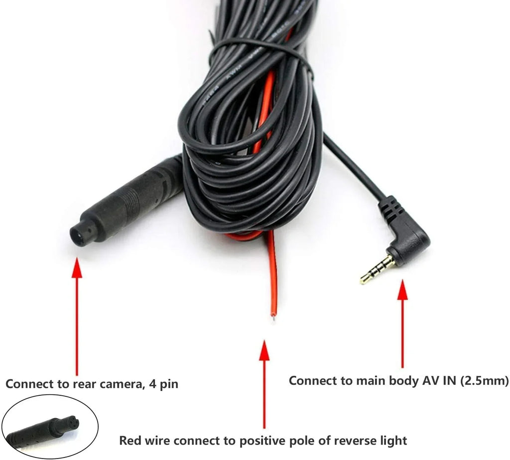50Feet Backup pin,2.5mm) Extension Cord for REDTIGER Cam(4 Camera Dash Cable