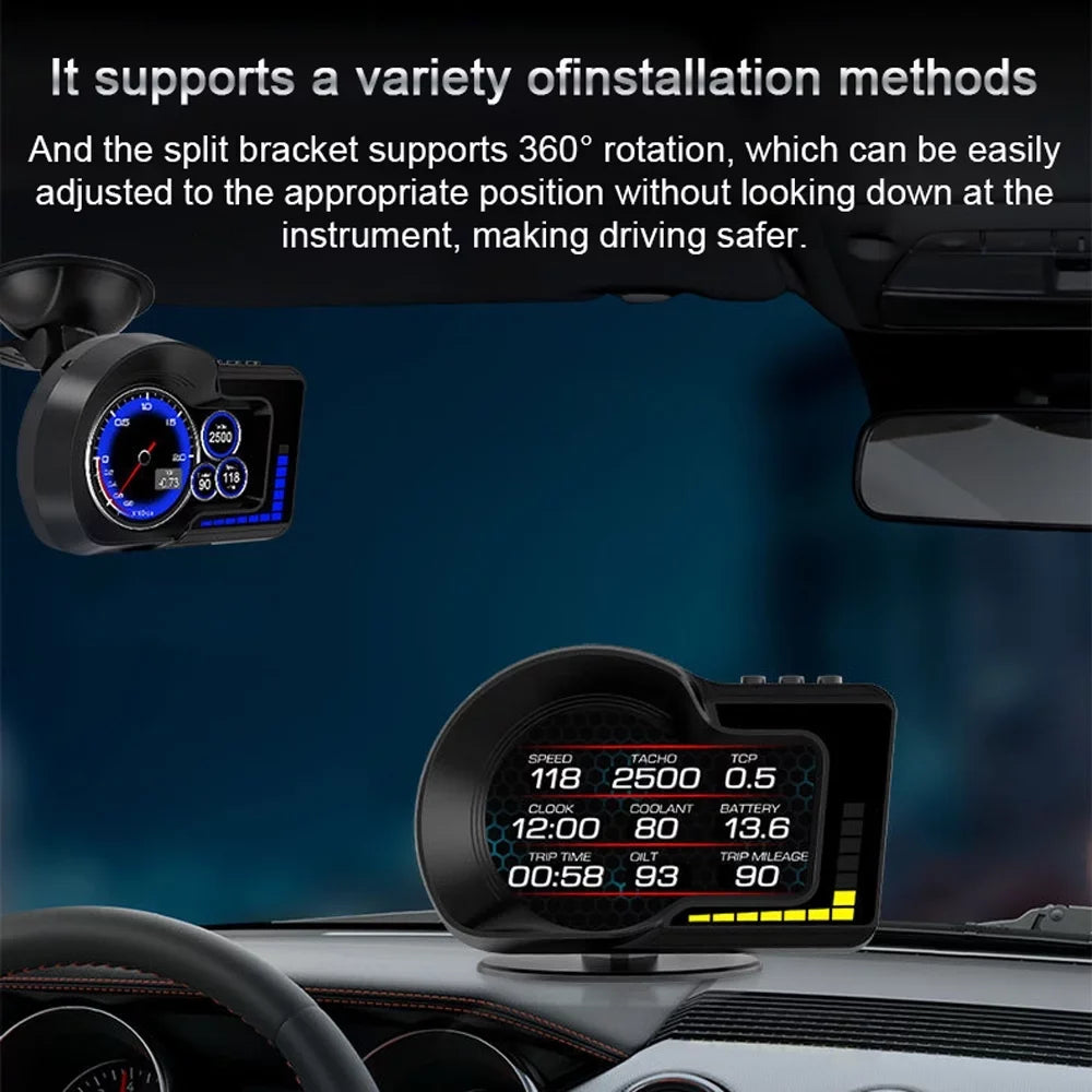 & Oil Speedometer, Display for Temperature Monitoring: Moobody Speed Car Water Head-Up RPM, Clock,