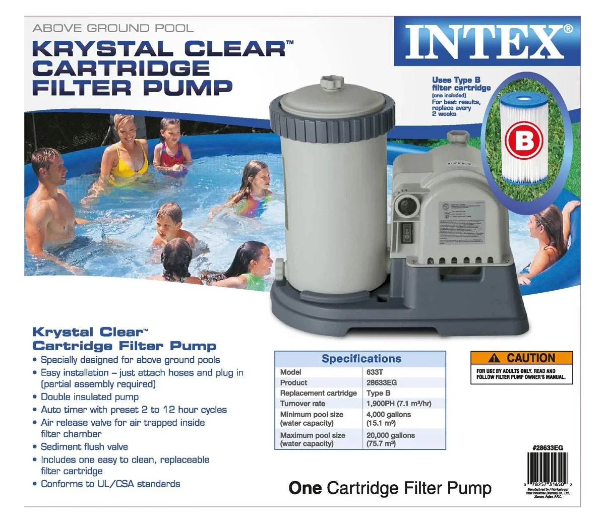 Wall Krystal and 2500 GPH Intex Filter Pump Mounted Cartridge Pool Skimmer Clear