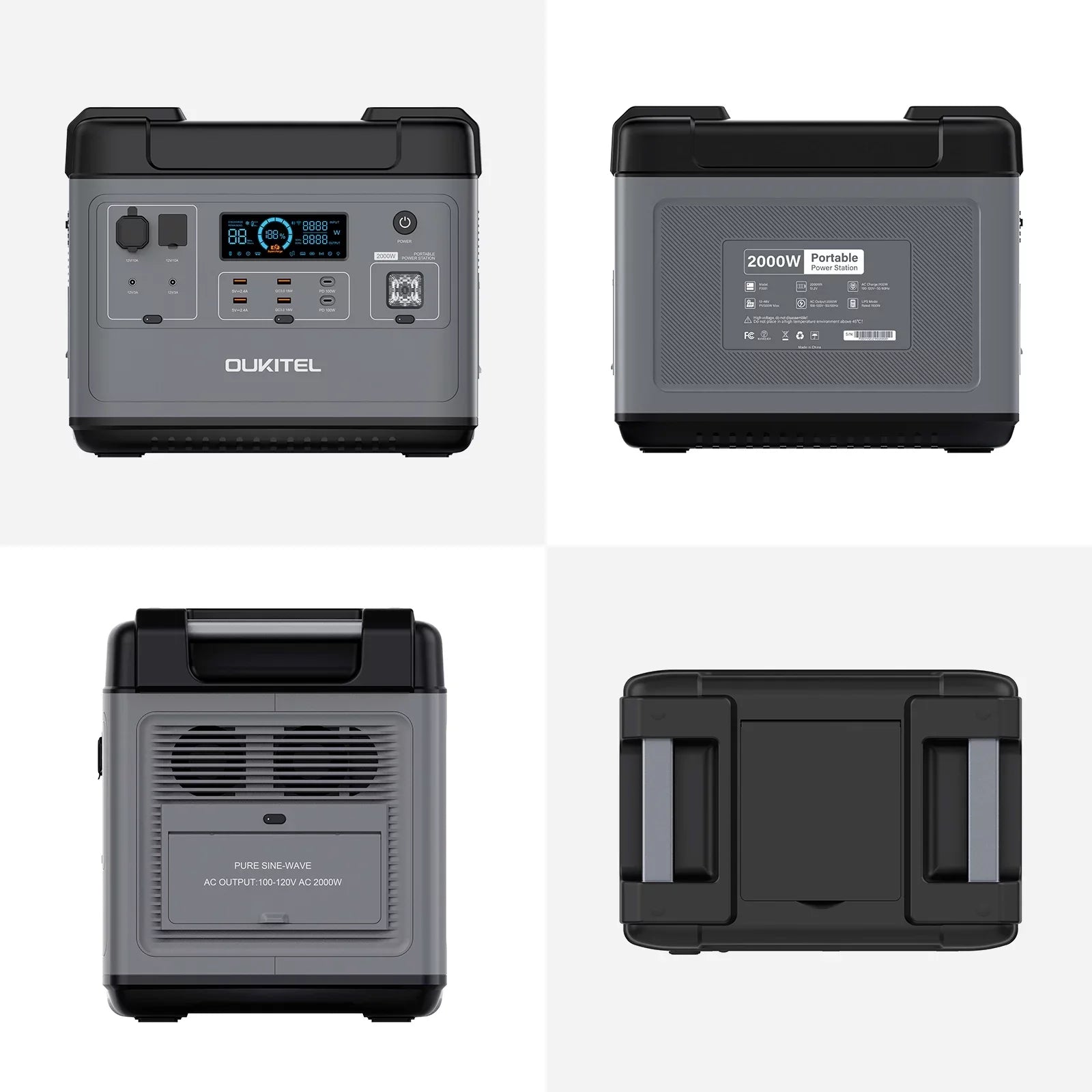 Portable LiFePO4 Safe Station 2000W Anself Pure Solar Battery Camping Generator Sine 2000Wh/51.2V Backup