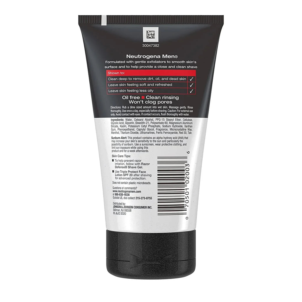 Dye-Free, Daily Irritation, Conditioning Neutrogena Razor Facial fl. Shave Exfoliating Less 4.2 Face And Skin Cleanser (4-Pack) Defense oz for Smoother Scrub, Men Razor