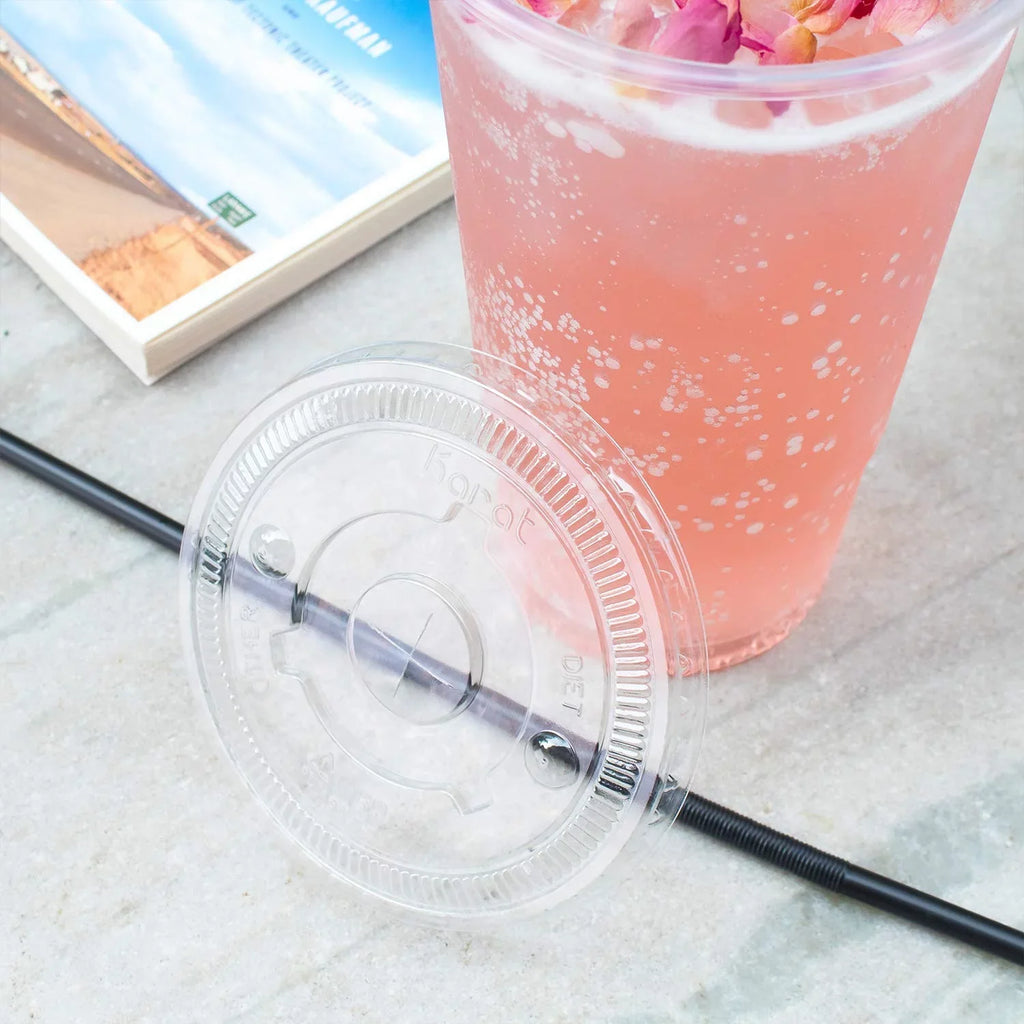 Straw 600 Cold & Paper w/ C-KCL1045 Flat Cups, Lids Poly Count Karat 104.5mm for oz 32 Slot PET