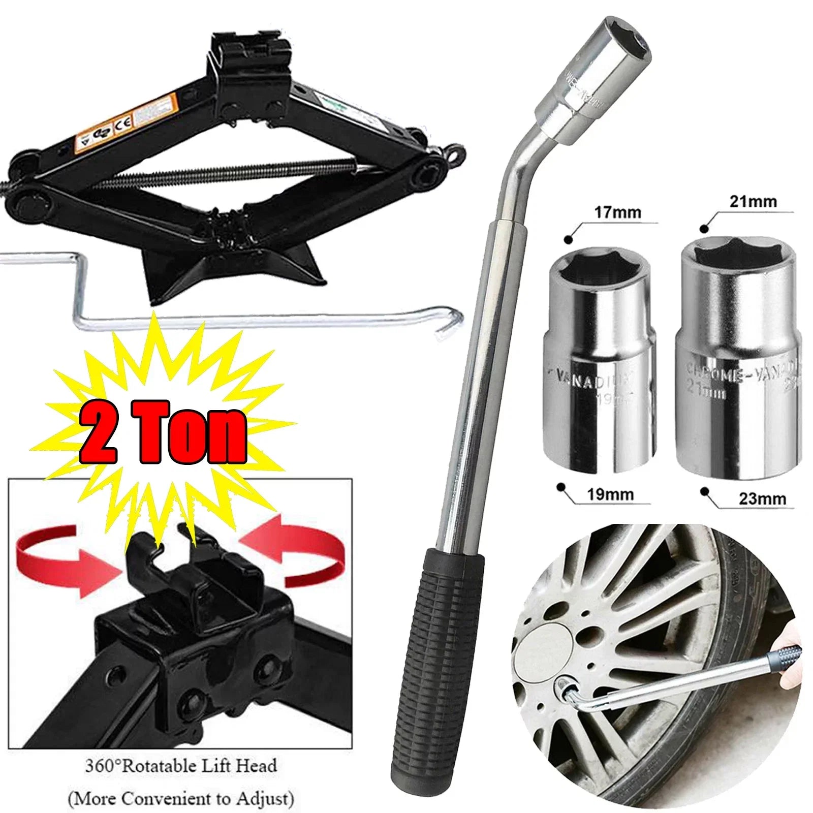 Wrench Wheel Kit Van Extendable Ton Heavy Scissor Repair Car Jack Tool 2 + Duty Dayplus