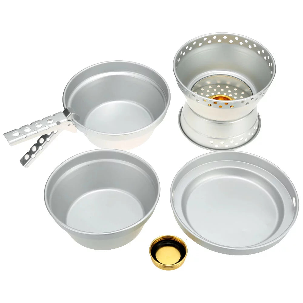 Backpacking Picnic for Spirit Cookware Pot BBQ Cooking Hiking Set Pan with Portable Yabuy Gripper Camping with Stand Mess Stove Kit
