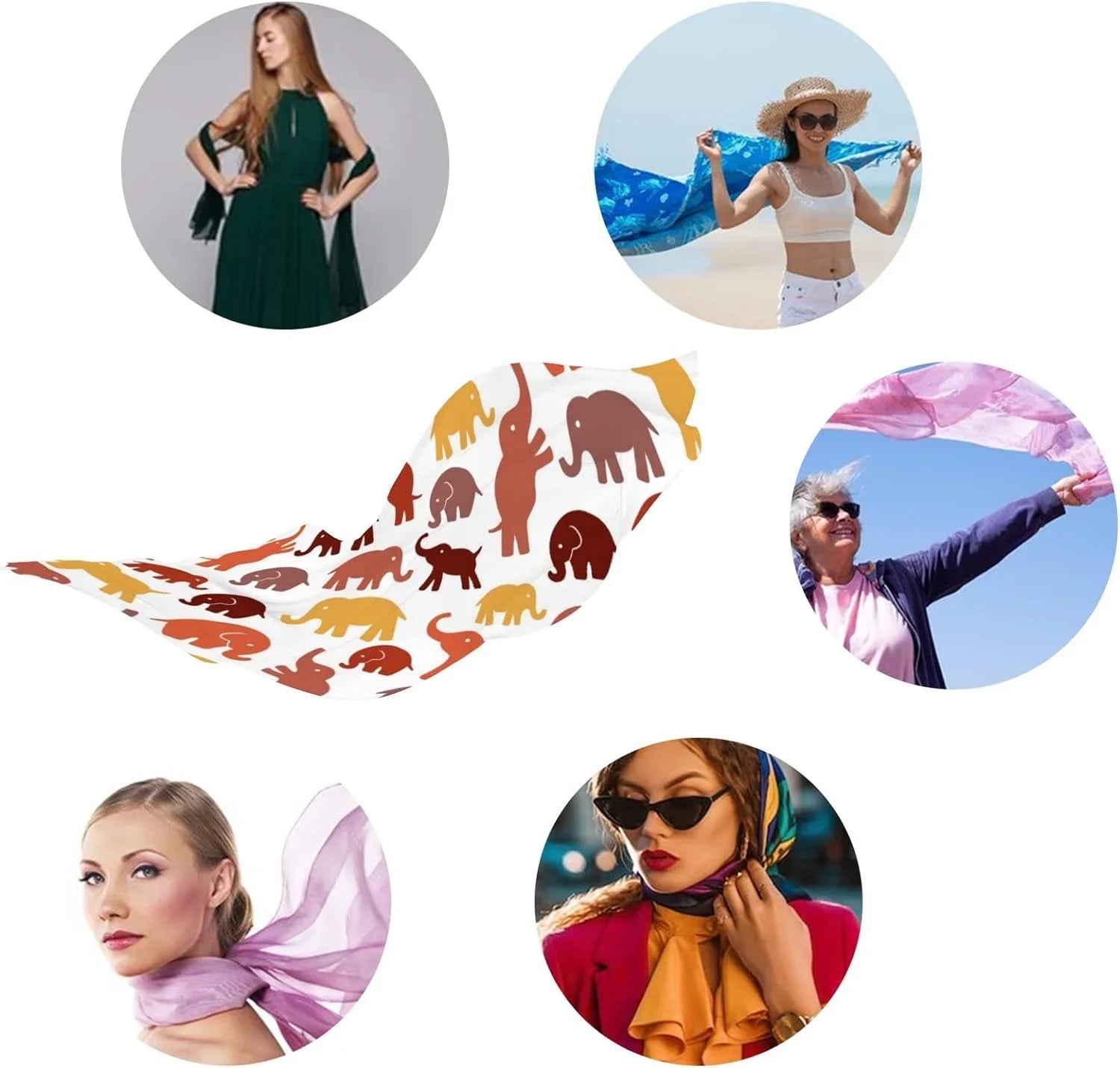 Silk Elephants Wrap Cute Long Scarves White Lightweight for On Women Scarf Shawl Girls Hyjoy Neck