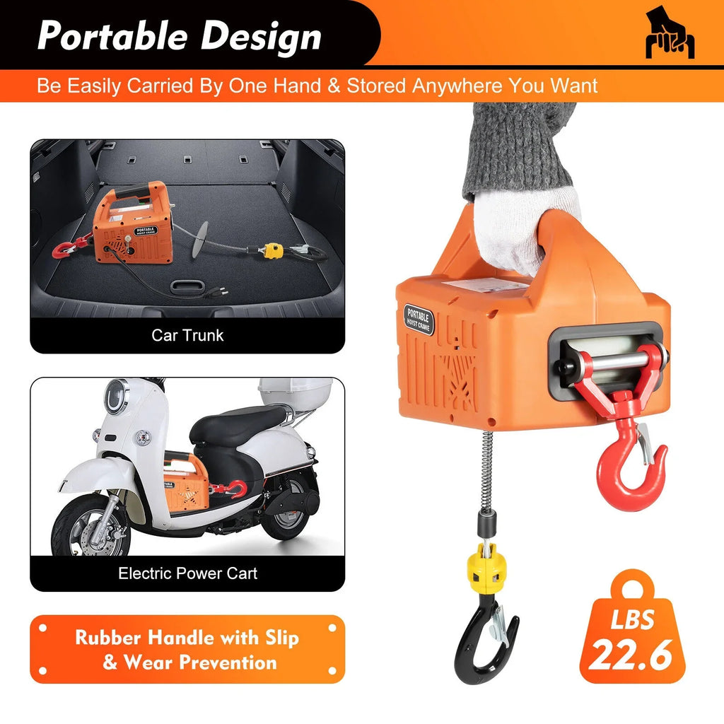 300kg/660 lbs Crane Winches W/ Electric Lift Hoist 3-in-1 Portable Remote Winch