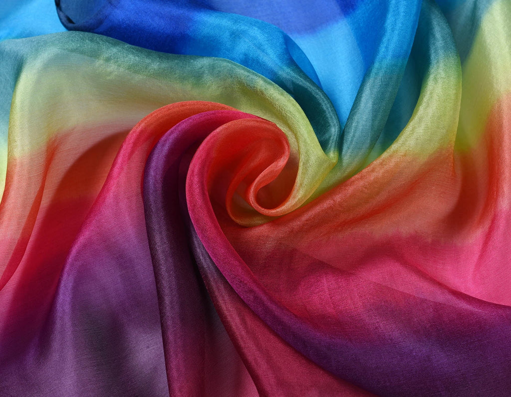 Silk Scarf Women's 100% Long Rainbow World Invisible Hand Painted Mulberry